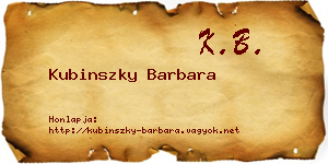 Kubinszky Barbara névjegykártya